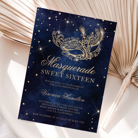 gold glitter masquerade mask navy blue Sweet 16 Invitation | Zazzle Navy Blue Sweet 16, Green Sweet 16, Masquerade Party Invitations, Blue Sweet 16, Sweet Sixteen Birthday Invitations, 16 Invitations, 16th Birthday Invitations, Sweet Sixteen Invitations, Sweet 16 Gifts