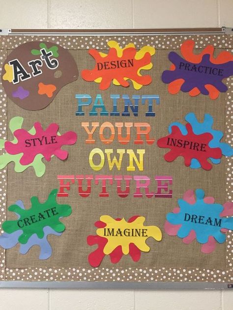 Artistic bulletin board. Paint Your Own Future: Class Bulletin Boards, Art Bulletin Boards, Art Room Posters, Art Classroom Decor, Back To School Bulletin Boards, Classroom Board, Classroom Bulletin Boards, School Bulletin Boards, Board Decoration