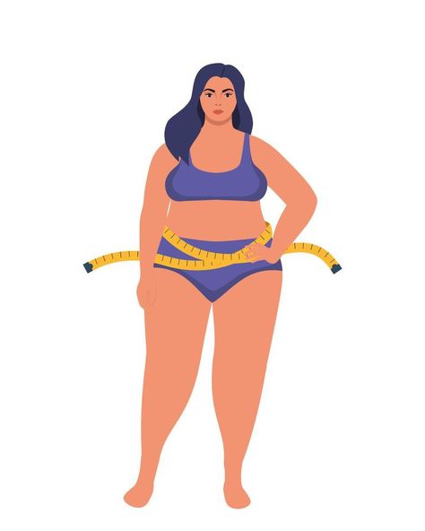 mujer de talla grande en ropa interior y cinta métrica. chica gorda de gran tamaño. concepto de control de peso de la obesidad. personaje de dibujos animados femenino con sobrepeso de longitud completa. ilustración vectorial Insta Stickers, Illustration Advertisement, Female Cartoon Characters, Muslim Outfits Casual, Female Cartoon, Muslim Outfits, Weight Control, Arte Sketchbook, Vector Shapes