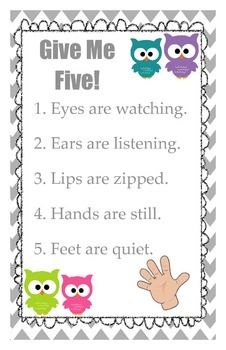 Give Me Five Poster, Owl Classroom Decor, Owl Preschool, Owl Theme Classroom, Owl Classroom, Give Me Five, 4th Grade Classroom, Owl Theme, 2nd Grade Classroom