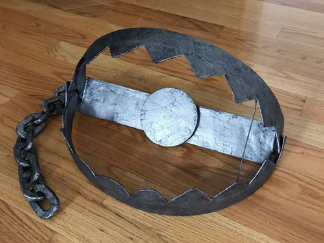 Paper maché bear trap prop | Manning Makes Stuff Saw Movie Props, Diy Cryptid Decor, Slasher Decorations, Fake Intestines Diy, Halloween Decorations Room Diy, Diy Halloween Paper Decorations, Haunted Carnival Decorations Diy, Halloween Cardboard Crafts, Halloween Decorations Cardboard