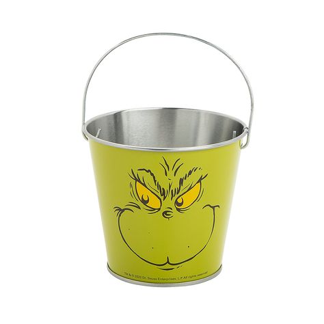 Mini Dr. Seuss™ The Grinch Favor Pails - 12 Pc. - OrientalTrading.com Grinch Favors, Grinch Party Favors, Grinch Crafts, Blue Wine Bottles, Dr Seuss The Grinch, Bucket Ideas, Metal Pail, Wrapped Candy, Grinch Party