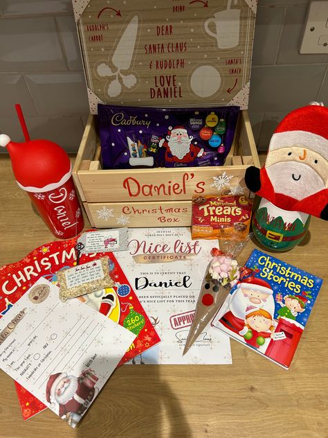 CHRISTMAS EVE BUNDLE ‼️🎁 Christmas Eve bundle is now available to order! Everything you will need for you little ones this Christmas Eve!!  Includes the following:  🎄 Christmas Eve Crate   🎄Santa Cup 🎄Snacks for Santa board  🎄Letter to Santa  🎄Nice List Certificate 🎄Activity Book  🎄Story Book  🎄Milk For Santa Cup  🎄Hot Chocolate Cone  🎄Reindeer Dust  🎄 Magic Key   🎄Selection Box  🎄cookies for Santa  🎄Carrot for Reindeer  🎄Wash Mitt Christmas Eve Box Ideas For Toddlers, Christmas Eve Basket, Cup Snacks, Santa Nice List Certificate, Christmas Eve Box Ideas, Reindeer Dust, Santa Nice List, Santa Board, Christmas Eve Crate