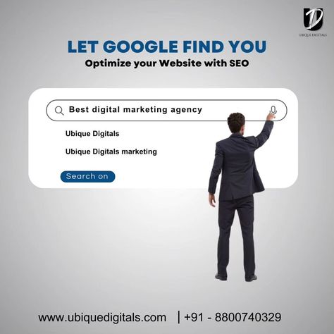 LET GOOGLE FIND YOU Optimize your Website with SEO Visit: www.ubiquedigitals.com You can call us on : +91-8800740329 ✨ Follow for more tips, facts and honest social media & marketing talk. . . . . . #googleranking #searchengineoptimization #seocompany #seohelp #seoservice #seoservices #seostrategies #seostrategist #strategydevelopment #ubiquedigitals #websitemarketing #wordpress #websitedevelopment Google Seo, Google Ranking, Seo Social Media, Marketing Website, Seo Company, Find You, Seo Services, Search Engine Optimization, Digital Marketing Agency