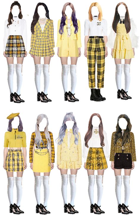 Twice I can’t stop me inspiration| Yellow💛 outfit ideas | Yellow Outfit Ideas, Lilac Fashion, Kpop Concert Outfit, Bts Inspired Outfits, Yellow Outfit, Mode Kpop, Twice Kpop, Platinum Blonde Hair, Popular Outfits