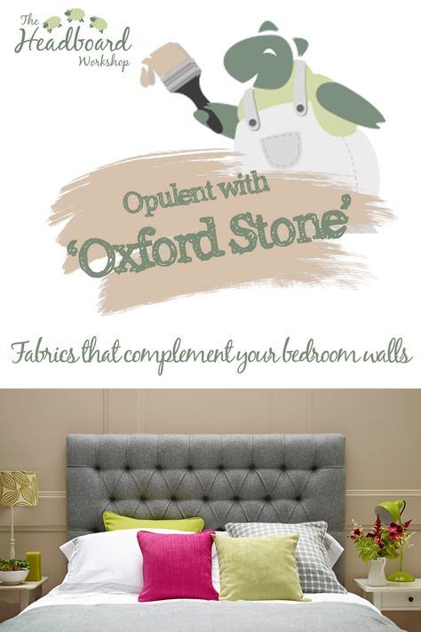 Oxford Stone Farrow And Ball Bedroom, Oxford Stone Farrow And Ball, Farrow And Ball Bedroom, Basement Addition, Painted Headboard, Colorful Headboard, Custom Headboard, Farrow And Ball Paint, Farrow And Ball