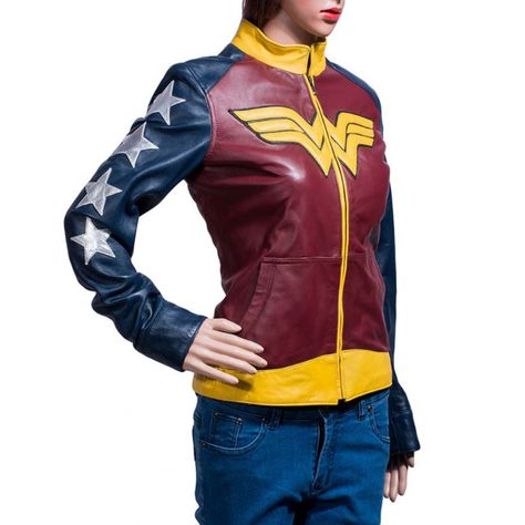 Wonder Woman-Themed Leather Jacket Woman Leather Jacket, Screen Iphone, Woman Costume, Classic Leather Jacket, Wonder Woman Logo, Wonder Woman Costume, Superman Wonder Woman, Ios Phone, Apple Ios