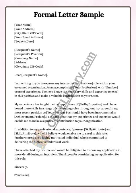 Formal Letter | How To Write a Formal Letter? Template, Samples, Examples - CBSE Library Formal Email Writing Samples, How To Write A Formal Letter, Formal Letter Writing Examples, Formal Letter Writing Topics, Formal Letter Writing Format, Format Of Formal Letter, Official Letter Format, Letter Structure, Letter Writing Format