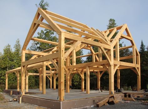 A timber frame is beautiful and long-lasting. Since owners of timber-framed homes want to be able to see the timber frame on the interior, builders have to come up with a way to install all of the building's insulation on the exterior side of the timber frame. Timber Frame House Plans, Frame House Plans, Timber Frame Plans, Timber Frame Cabin, Timber Frame Design, Timber Frame Joinery, Oak Frame House, Timber Frame House, Timber Frame Building