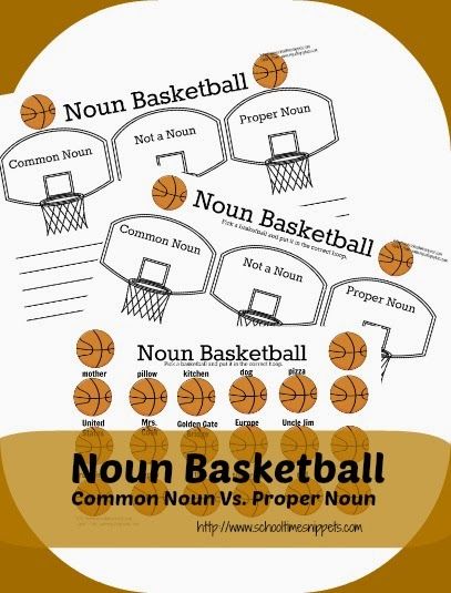 School Time Snippets: Common Noun vs. Proper Noun Basketball {Free Printable} Pinned by SOS Inc. Resources http://pinterest.com/sostherapy. Free Learning Printables, Common Vs Proper Nouns, Proper Nouns Activity, Noun Games, Common Noun, Nouns Activities, Common And Proper Nouns, Pre Reading Activities, Common Nouns