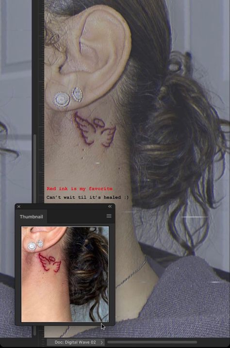 Small Remembrance Tattoos, Behind Ear Tats, Ear Tats, Rip Tattoo, Digital Wave, Remembrance Tattoos, Dainty Tattoos, The Ear, Red Ink