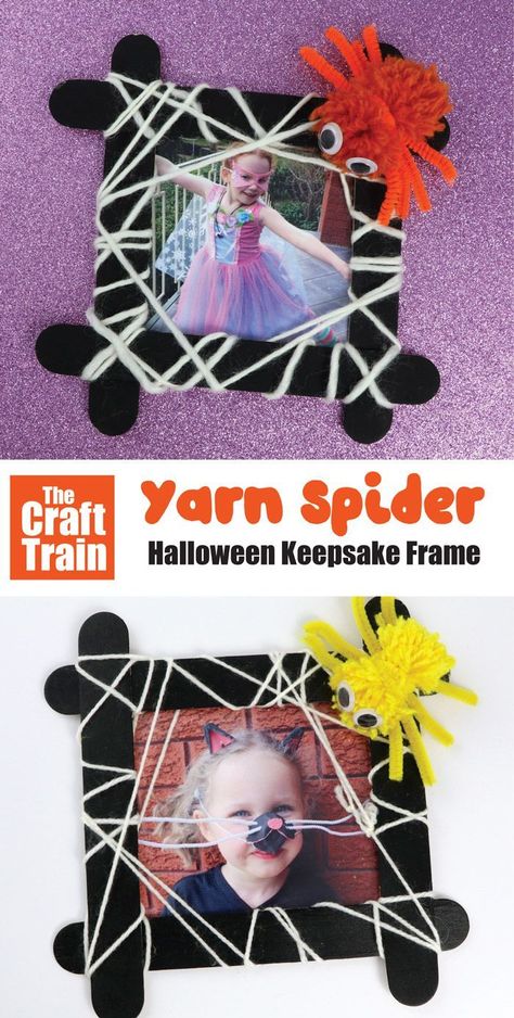 Spooky spider frame | The Craft Train | Halloween Crafts for Kids Halloween Craft Activities, Halloween Activities Preschool, Fall Crafts For Toddlers, Train Projects, Halloween Art Projects, Fun Halloween Games, Spider Crafts, October Crafts, Easy Halloween Crafts