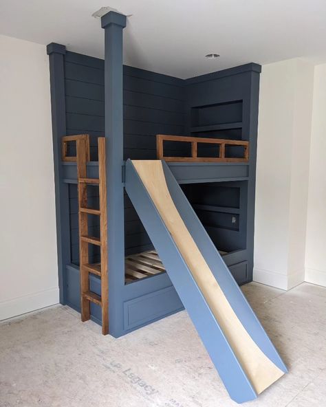 Bunk Beds With Slide, Built In Bunk Beds, Craftsman Remodel, Bunk Bed With Slide, Bunk Beds Built In, Built In Bed, Built In Bunks, Bunk Beds With Stairs, Bed With Slide