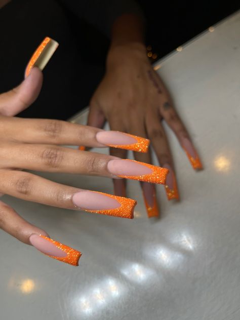 Gym Baddie, Orange Acrylic Nails, Pretty Fingers, Checkered Nails, Girly Tingz, Nails Orange, Nails Inspired, Acrylic Nail Set, Long Acrylic Nail Designs