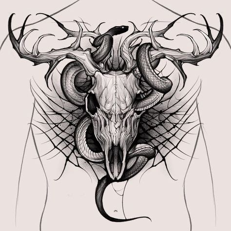 Deer Skull Tattoos, Deer Skull Art, Bull Skull Tattoos, Realistic Tattoo Sleeve, Full Sleeve Tattoo Design, Deer Tattoo, Skull Art Drawing, Chest Piece Tattoos, Sketch Tattoo Design