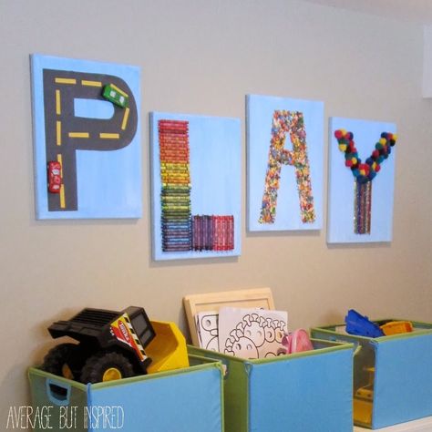 DIY Play Canvas Wall Decor for Kid's Room or Playroom Kids Playroom Art, Boy Room Wall Decor, Ideas Habitaciones, Kids Rooms Diy, Playroom Art, Playroom Wall Decor, Diy Simple, Playroom Wall Art, Kids Wall Decor