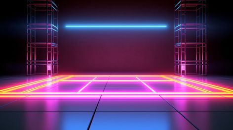 Stage Room, Rendering Background, Background Neon, Neon Room, Concrete Floor, Neon Lights, 3d Rendering, Concrete Floors, Neon Lighting