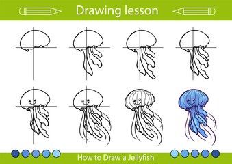 How To Draw Tutorials Draw A Jellyfish, August Themes, Jellyfish Drawing, How To Draw Steps, Undersea World, Sketches Easy, Basic Shapes, Drawing Lessons, Draw Your