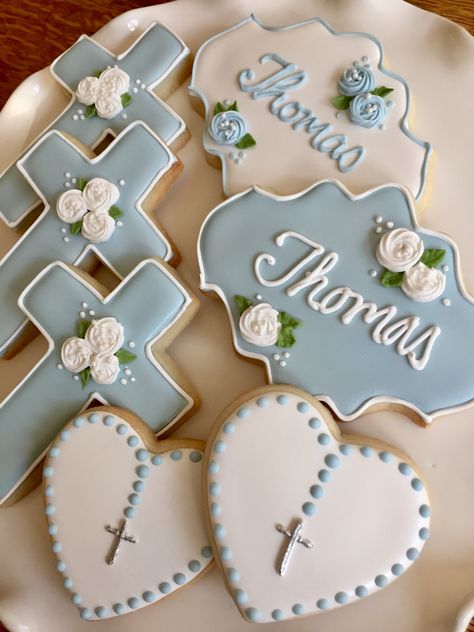 Conformation Party Ideas Confirmation Cakes, Confirmation Cookies Boys, Confirmation Sugar Cookies, First Communion Cookies Girl, Christening Cookies Boy, First Communion Cookies Boys, Baptism Sugar Cookies Boy, Baptism Cupcakes Boy, Baptism Cakes For Boys