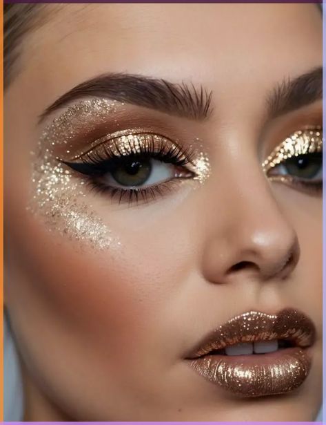 Gold Makeup Festival, Gold Makeup Looks Natural, Goddess Makeup Halloween, Gold Sparkle Makeup, Festivals Makeup, Ibiza Makeup, Gold Goddess Makeup, Goddess Costume Makeup, Greek Goddess Makeup