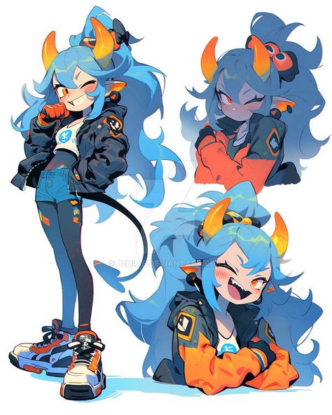 Orange Tiefling, Fantasy Creatures Art, Concept Art Drawing, Cartoon Character Design, 영감을 주는 캐릭터, Female Character Design, Blue And Orange, Character Design References, Anime Poses Reference