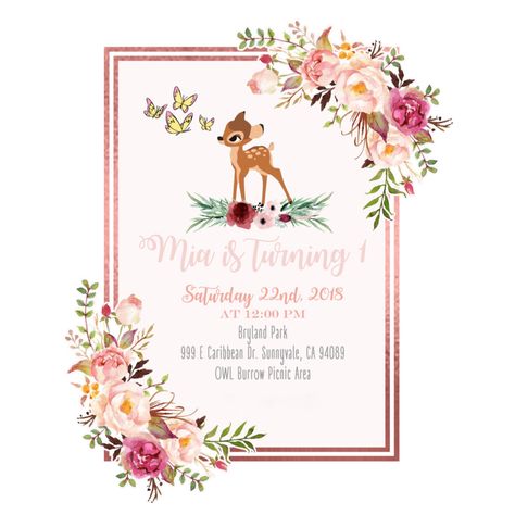 Bambi Invitation, Bambi 1st Birthday, Bambi Birthday, Boho Invite, Bambi 1, Bambi Baby, Boho Invitations, 1st Birthday Invitation, 1st Birthdays