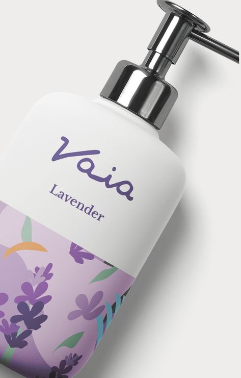 Vaia Brand and Packaging Design. on Behance Pattern Packaging, Baby Products Packaging, Ecommerce Store, Cosmetic Packaging, Package Design, Soap Dispenser, Natural Ingredients, Packaging Design, Lavender