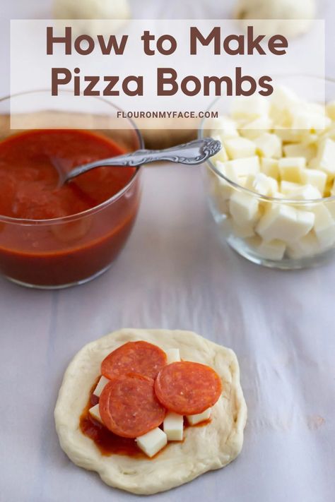 How to make pizza bombs. Quick Football Food, Pizza Type Recipes, Pizza Bomb, Homemade Pizza Rolls, Pizza Ball, Biscuit Pizza, Pizza Snacks, Baked Chicken Tenders, Making Homemade Pizza