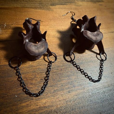 Real Dyed Coyote Vertebrae Bone Chain Earrings - Ethically sourced - >> Available for purchase on Poshmark and Mercari. Check my bio for the links to them. << #goth #gothic #gothicstyle #gothicfashion #gothfashion #punkstyle #festivalfashion #grungestyle #grungefashion #bouquetofbones #poshmark #mercari #mercariseller #taxidermy #taxidermist #vultureculture #bones #oddities #oddity #animalbone #animalbones #animalbonejewelry #vulturecultureart #vultureculturejewelry #postapocalyptic #avantg... Animal Bone Jewelry, Vulture Culture, Bone Jewelry, Animal Bones, Post Apocalyptic, Chain Earrings, Taxidermy, Goth Fashion, Grunge Fashion