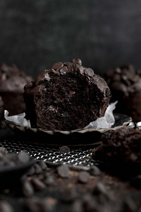 Gluten Free Chocolate Muffins- Lane & Grey Fare Gluten Free Chocolate Muffins, Triple Chocolate Muffins, Double Chocolate Banana Bread, Bakery Muffins, Chocolate Banana Bread, Gluten Free Muffins, Chocolate Chip Muffins, Semi Sweet Chocolate Chips, Chocolate Muffins