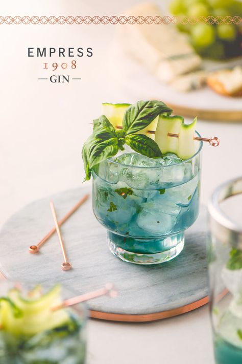 This herbal delight is our favourite summer cocktail for when you need a cool down. Try the Cucumber Blue and prepare to be refreshed! 🥒 - #EmpressGin Beautiful Cocktails, Empress 1908 Gin, Coctails Recipes, Pretty Cocktails, Cocktails To Try, Cocktail Photography, Creative Cocktail, Boozy Drinks, Fancy Drinks