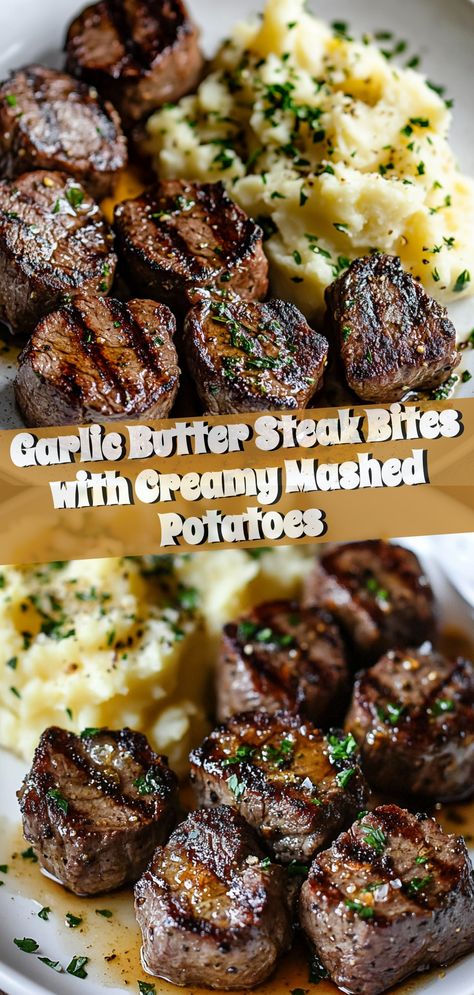 Craving a mouthwatering meal? Indulge in our Garlic Butter Steak Bites paired perfectly with Creamy Mashed Potatoes. This easy-to-make recipe offers tender steak seared to perfection in a rich garlic butter sauce, served alongside velvety mashed potatoes for the ultimate comfort dish. Perfect for a cozy dinner, this recipe promises hearty flavors in every bite. Treat your taste buds to an unforgettable dining experience that's both savory and satisfying. Ideal for a night in or special occasions, it will become a new favorite in your cooking repertoire! Food To Cook For Boyfriend, Cook For Boyfriend, Meals To Impress Boyfriend, Garlic Butter Steak Bites, Butter Steak Bites, Butter Steak, Tender Steak, Garlic Butter Steak, Cozy Dinner