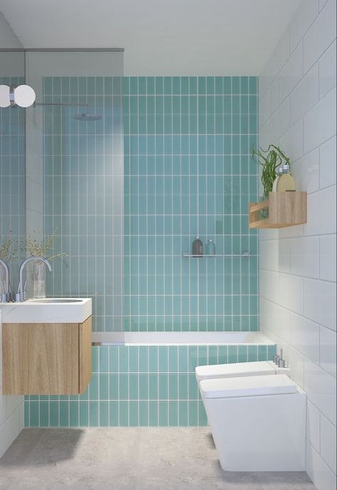 Aqua Bathroom Ideas, Aqua Bathroom, Small Bathroom Inspiration, Turquoise Bathroom, Blue Bathroom Tile, Custom Tile Shower, Small Bathroom Renovations, Bathtub Tile, Restroom Design