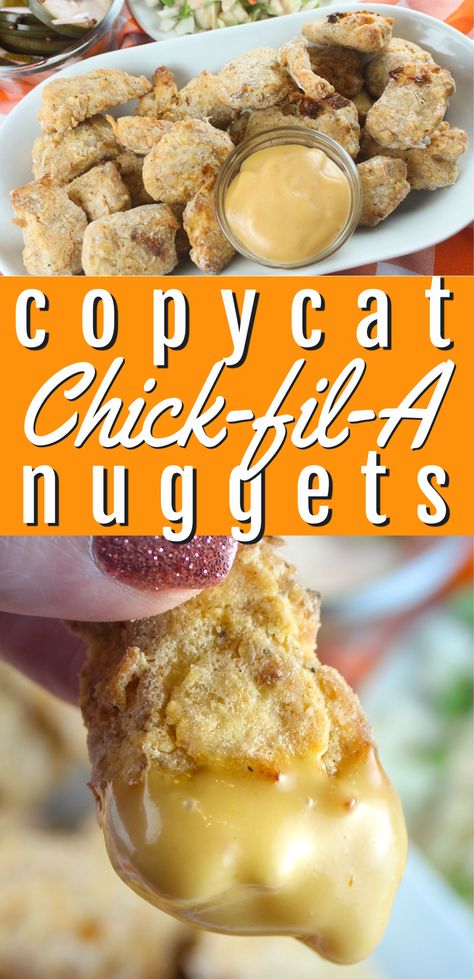 Chick-fil-A has the best chicken – it’s juicy and tender with a light breading that has a slight sweetness to it. This Copycat recipe for the Chick-fil-A Nuggets is right on track! These nuggets are crunchy and juicy but healthier because they’re made in the air fryer! Air Fryer Chicken Chunks, Chick Fil A Chicken Nuggets, Chicken Nuggets Recipe, Chick Fil A Nuggets, Copycat Chick Fil A, Chicken Nugget Recipes, Chicken Chunks, Nuggets Recipe, Air Fryer Recipes Chicken