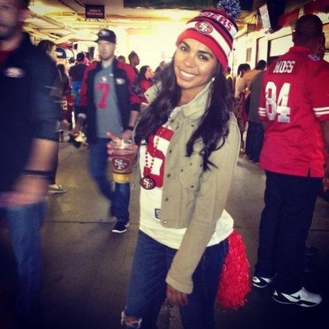 Outfit to a 49er game Niner Game Outfit, 49er Women Outfit, 49ers Outfit Women Winter, Niners Game Outfit Women, 49er Outfit, 49ers Outfit Women, Nfl Wife Aesthetic, Nfl Wife, 49ers Outfit