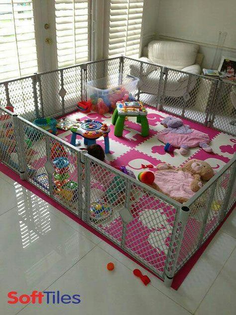 i love this to keep baby in one place while u do stuff around the house, but where would i store this to put away???? Home Daycare Ideas, Rabbit Pen, Baby Play Areas, Loft Area, Boys Play, Camping Park, Girls Playroom, Baby Life Hacks, Home Daycare