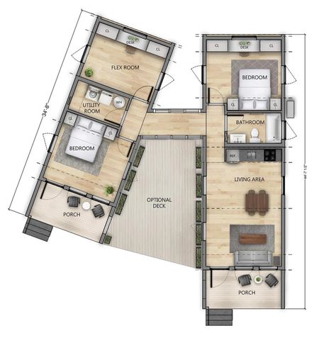 2 Houses Connected, 2 Bedroom Tiny Home, Bathroom Utility, Healthcare Technology, Light Highlights, Small House Floor Plans, Extra Bedroom, Frame House, Flex Room