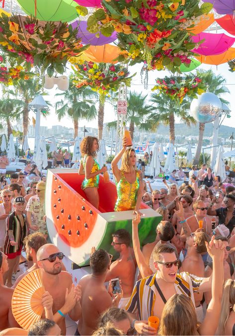 Did you see the giant watermelon slice parading through O Beach Ibiza? If you got close enough our dancers gave away free champagne! Ibiza Island, Ibiza Party, Ibiza Travel, Festival Aesthetic, Ibiza Beach, Watermelon Slice, Beach Festival, Ibiza Spain, Dream Holiday