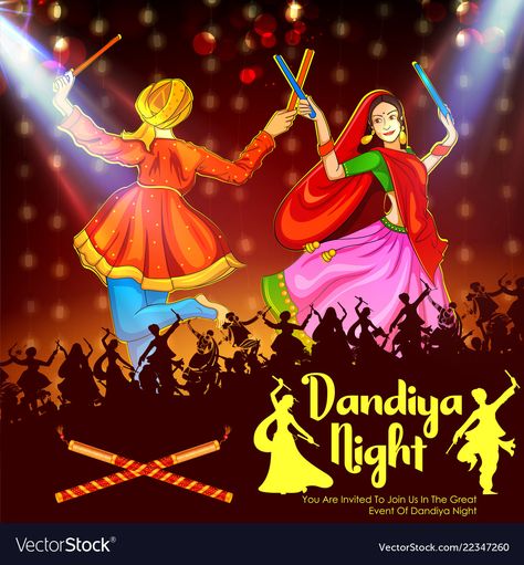 Garba Night Poster, Dandiya Night Poster, Illustration Of Couple, Garba Night, Festivals Of India, Couples Play, Poster Template, High Res, Png Images