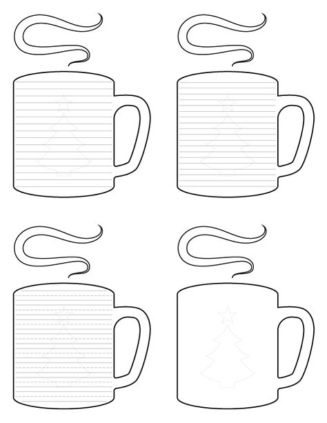 Free Printable Christmas Hot Chocolate-Shaped Writing Templates Hot Chocolate Mug Template Free Printable, Mug Template Free Printable, Hot Chocolate Printable, Chocolate Letters, Writing Paper Template, Chocolate Shapes, Handwriting Lines, Lined Writing Paper, Christmas Hot Chocolate