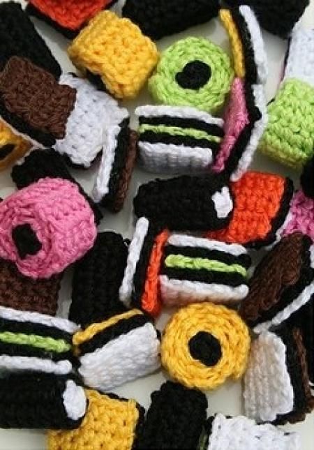 Licorice Allsorts, Crochet Candy, Liquorice Allsorts, Crochet Fruit, Crochet Food, Favorite Candy, Play Food, Crochet Gifts, Food Items