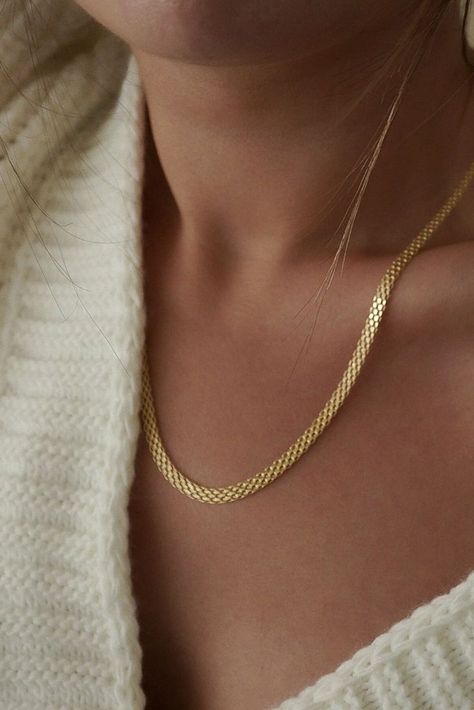 Mesh Jewelry, Gold Neck Chain, Real Gold Chains, Mesh Necklace, Gold Chain Design, Unisex Necklace, Dainty Gold Necklace, Gold Necklace Women, Neck Chain