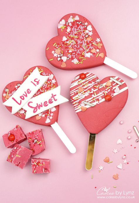 pink vanilla fudge hearts recipe Heart Popsicle, Fudge Popsicle Recipe, Pink Fudge, Healthy Fudge, Healthy Popsicle Recipes, How To Make Pink, How To Make Fudge, Sweets Ideas, Vanilla Fudge