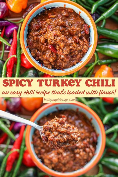 Spicy Turkey chili with beans, ground turkey, and aromatic spices Chili Recipe Ground Turkey, Spicy Turkey Chili Recipe, Spicy Turkey Chili, Seasoned Ground Turkey, Habanero Recipes, Spicy Chili Recipe, Spicy Turkey, Turkey Chili Recipe, Classic Chili