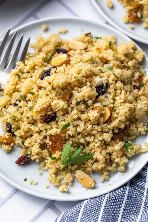 Couscous With Raisins, Moroccan Pearl Couscous Recipes, Bean Sides, Simply Whisked, Pearl Couscous Recipes, Sweet And Spicy Shrimp, Tiny Pasta, Moroccan Couscous, Couscous Recipe