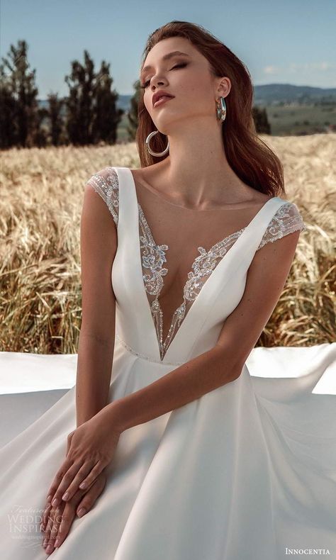 Weddinginspirasi.com featuring - innocentia 2021 harmonia bridal cap sleeves illusion bateau plunging v neckline clean minimalist a line ball gown wedding dress chapel train (11) zv -- Innocentia 2021 “Harmonia” Wedding Dresses #wedding #weddings #bridal #weddingdress #weddingdresses #bride #fashion #collection:Harmonia #label:Innocentia #week:022021 #year:2021 ~ Mini Dress Outfits, Engagement Dresses, فستان سهرة, Wedding Dress Trends, Dresses To Wear, Long Wedding Dresses, Wedding Dresses Unique, Ball Gowns Wedding, Wedding Dress Styles