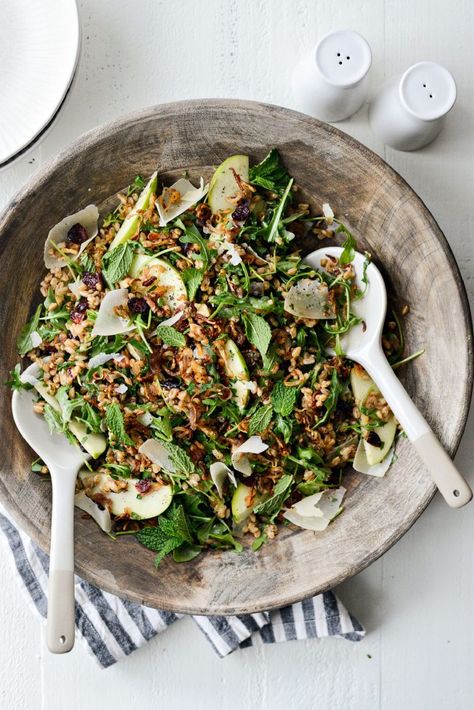 Winter Farro Salad with Fried Shallots - Simply Scratch Shallot Recipes, Slow Cooker Steak, Kentucky Butter Cake, Crispy Shallots, Dijon Vinaigrette, Farro Salad, Cranberry Cheese, Fried Shallots, Vegetarian Salads