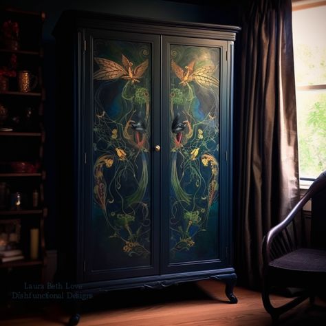 Whimsigoth Furniture, Enchanted Furniture, Herb Cabinet, Repurpose Projects, Diy Furniture Flip, Whimsical Bedroom, Painted Wardrobe, Whimsical Painted Furniture, Revamp Furniture