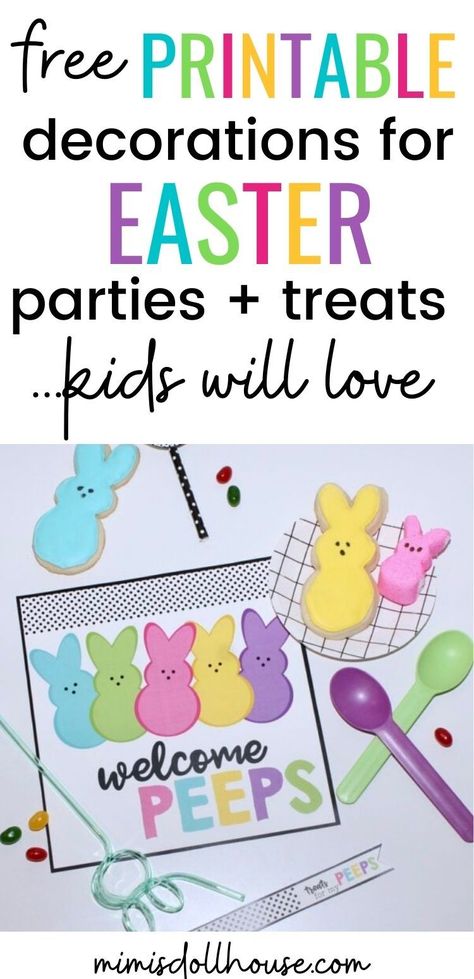 Easter ideas using peeps with Free Easter printableWe are all about the Peeps today. If you are thinking about throwing an Easter party this year and want a kid-friendly Easter theme, you can't go wrong with this fun Peep Party! Download some free peep themed printables, grab some marshmallow peeps and check out these adorable Easter kids peeps party ideas! #peeps #peep #party #easter #desserts #baking #partyideas #holiday Peeps Party, Easter Party Treats, Peeps Dessert, Peeps Crafts, Peeps Treats, Kid Friendly Party, Spring Party Decorations, Easter Poster, Marshmallow Peeps