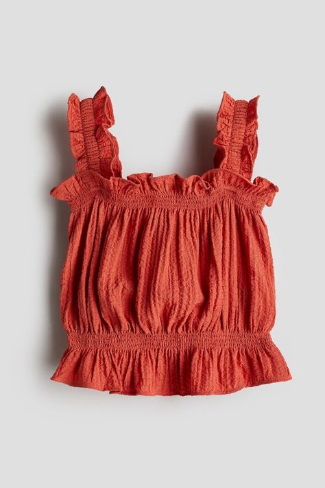 Seersucker top - Sleeveless - Cropped - Terracotta - Kids | H&M IN Seersucker Top, Maternity Swimwear, Cardigan Sweater Dress, Cardigan Sweater Jacket, Jeans Leggings, Cotton Leggings, Maternity Wear, Swimwear Accessories